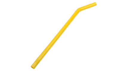 vibrant yellow plastic straw isolated on transparent background