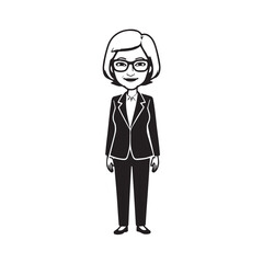 Old woman in formal clothes black and white vector illustration simple minimalist portrait design