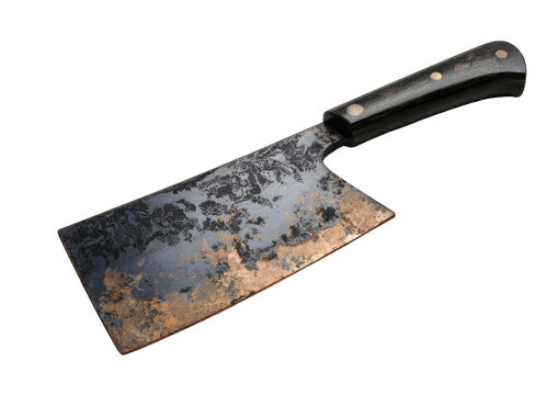 Rusty cleaver on black background