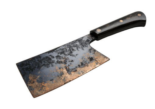 Rusty cleaver on black background