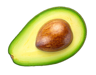  Avocado Half with Pit, Top-Down Flat Lay, isolated on transparent background