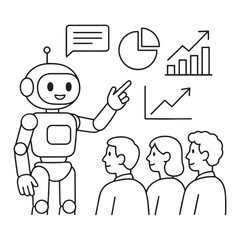 Man Discussing Ideas with Robot Artificial Intelligence Innovation Vector Illustration