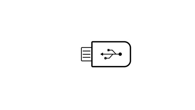 Black USB symbol on a white background with a rounded rectangle border Keywords: USB, symbol, technology, connection, data, transfer, interface, digital, electronic, computer, port, logo, icon