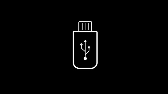 White USB symbol inside a rounded rectangle on a black background Keywords: USB, symbol, technology, connection, data, transfer, interface, digital, electronic, computer, port, logo, icon
