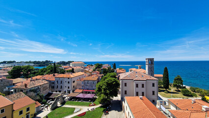Panorama towards sea from Euphrasian Basilica in Porec, a world heritage site in Croatia