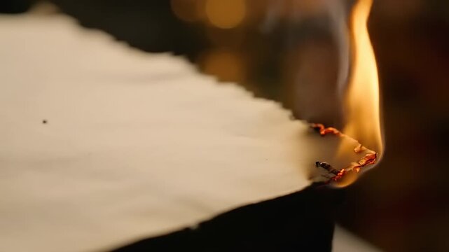Close-up of a white paper burning slowly at the edge
