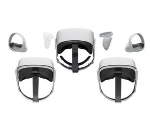 Meta Quest 3 VR Headset with Controllers, Top-Down Flat Lay, isolated on transparent background