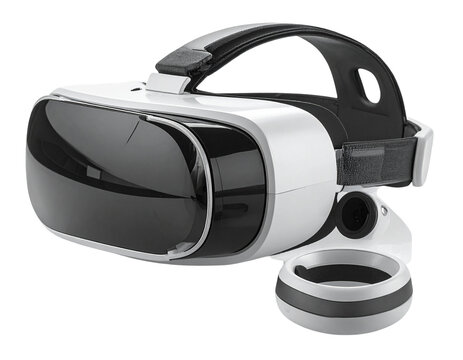  Meta Quest 3 VR Headset and Controllers, Angled Side Perspective, isolated on transparent background
