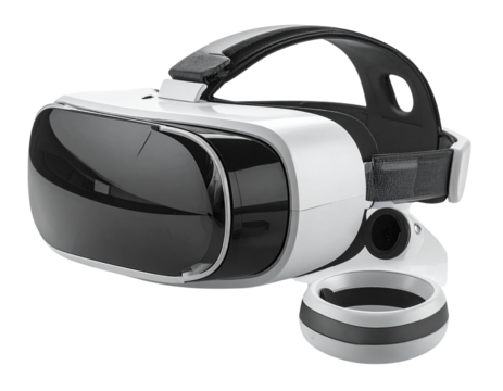  Meta Quest 3 VR Headset and Controllers, Angled Side Perspective, isolated on transparent background