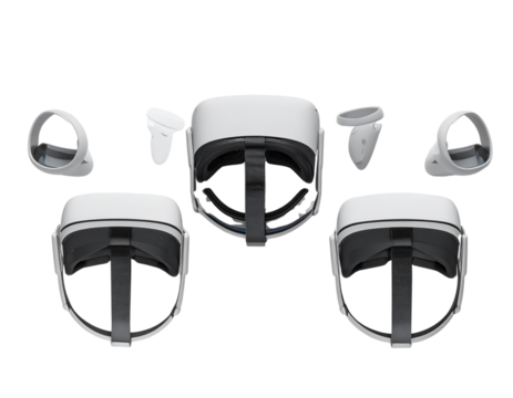 Meta Quest 3 VR Headset with Controllers, Top-Down Flat Lay, isolated on transparent background - Powered by Adobe