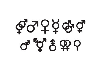 Variety of gender and identity symbols, encompassing male, female, and non-binary representations, signifying diversity, inclusion, and a spectrum of human sexuality