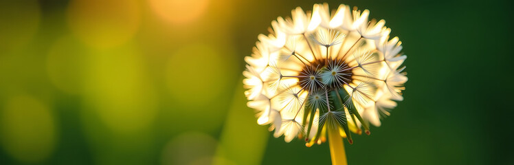 delicate wispy dandelion seed head bursts intricate golden anthers fluffy white parachutes set soft focus blur
