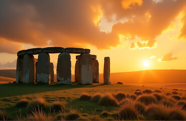 majestic stone circle bathed warm golden light late afternoon stands sentinel amidst sweeping english countryside landscape