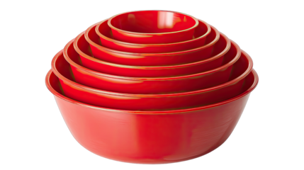 Stacked red mixing bowls