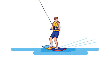 A wakeboarder skillfully maneuvers across the water, showcasing balance and control.