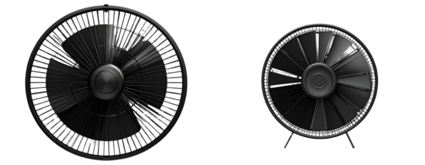 Set Top-View Black Minimalist Fan PNG Isolated on Transparent Background