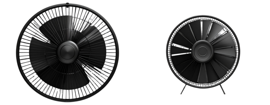 Set Top-View Black Minimalist Fan PNG Isolated on Transparent Background