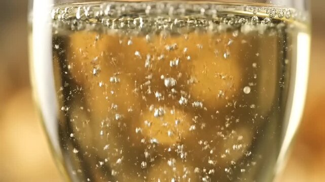 Elegant close-up of sparkling champagne or prosecco in a glass