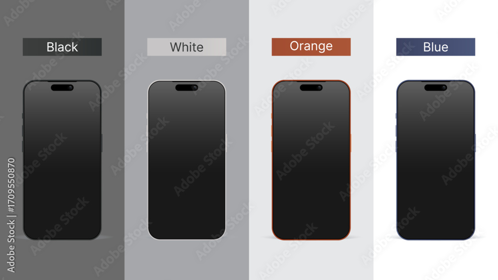 Poster realistic smartphone mockup set – 3d mobile phone front view with shadow, high quality vector device