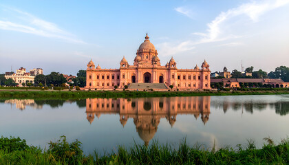 Fototapeta premium Ahsan Manzil Pink Palace Reflected on Buriganga River