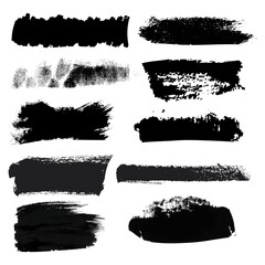 set of grunge brush strokes vector, Inked vector paint brush strokes set	

