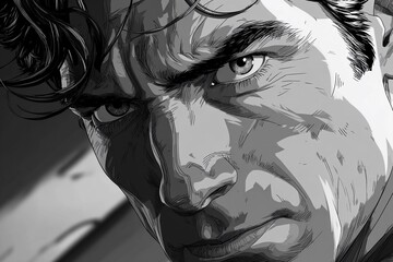Fototapeta premium Dynamic Close-Up of a Hero Captured in Striking Monochrome Shadows and Highlights Generative AI