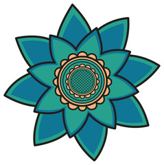 Stylized Teal Sunflower Mandala with Patterned Center