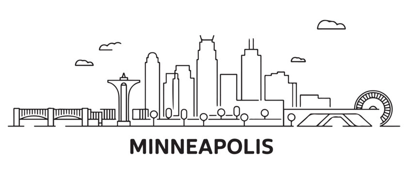Minneapolis Line Art skyline. Travel Minneapolis famous landmarks. Business and tourism concept for presentation, banner, web site. with white background