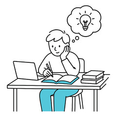 Student Studying with Laptop and Books Vector Illustration Creative Learning and Education Concept