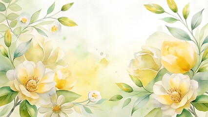 Yellow roses border on white background