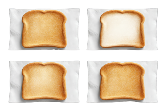 Four slices of toasted bread on parchment paper - Powered by Adobe