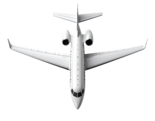 Overhead Top-Down View of White Passenger Airplane in Flight Position, 3D Rendered, Isolated on Transparent Background