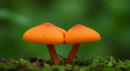 Two Orange Mushrooms on Moss