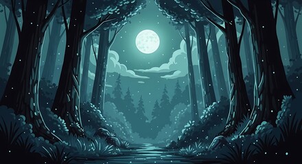 Mysterious Moonlight Forest Path.