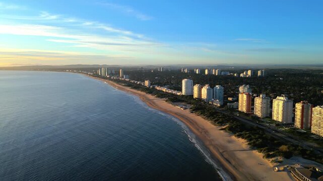 Golden Hour Aerial of Playa Mansa in Punta del Este