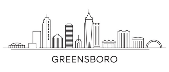 Obraz premium Greensboro Line Art skyline horizontal banner. Greensboro, North Carolina. Vector template for your design. with white background