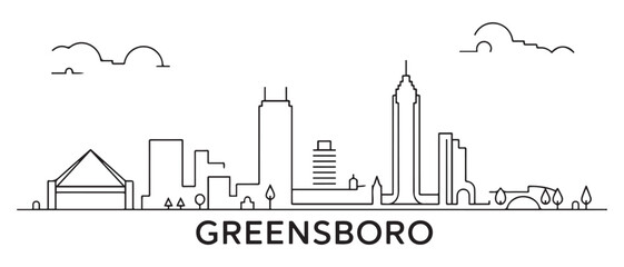 Obraz premium Greensboro Line Art skyline horizontal banner. Greensboro, North Carolina. Vector template for your design. with white background