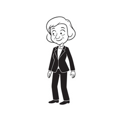 Old woman in formal clothes black and white vector illustration simple minimalist portrait design