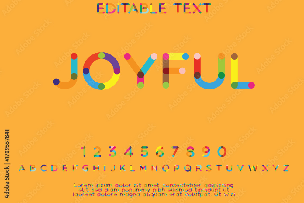 Poster colorful joyful font with numbers and alphabet