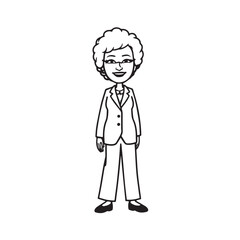 Old woman in formal clothes black and white vector illustration simple minimalist portrait design