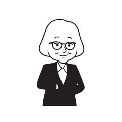 Old woman in formal clothes black and white vector illustration simple minimalist portrait design