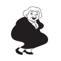 Old woman in formal clothes black and white vector illustration simple minimalist portrait design