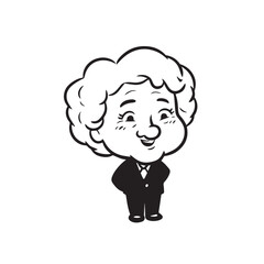 Old woman in formal clothes black and white vector illustration simple minimalist portrait design