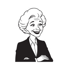 Old woman in formal clothes black and white vector illustration simple minimalist portrait design