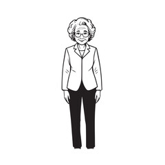 Old woman in formal clothes black and white vector illustration simple minimalist portrait design
