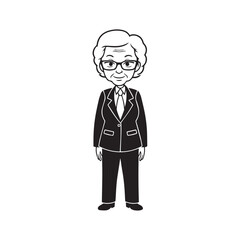 Old woman in formal clothes black and white vector illustration simple minimalist portrait design