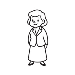 Old woman in formal clothes black and white vector illustration simple minimalist portrait design