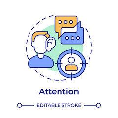 Attention multi color concept icon. Social interaction, messaging. Active listening. Round shape line illustration. Abstract idea. Graphic design. Easy to use in booklet, blog post