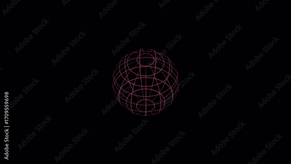 Poster animated 3d sphere rotating against black background visual effect.