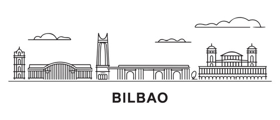 Obraz premium Bilbao Line Art skyline horizontal banner. Bilbao, Spain. Vector template for your design. with white background